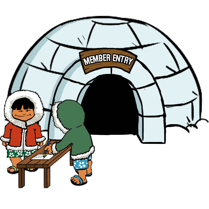 An inviting igloo entrance representing free membership access to the Eskimo Village